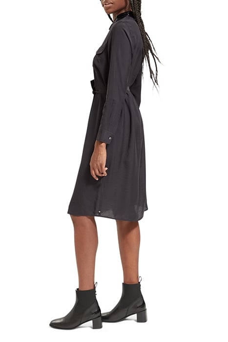 BEADED COLLAR MIDI SHIRT DRESS EVENING BLACK 6