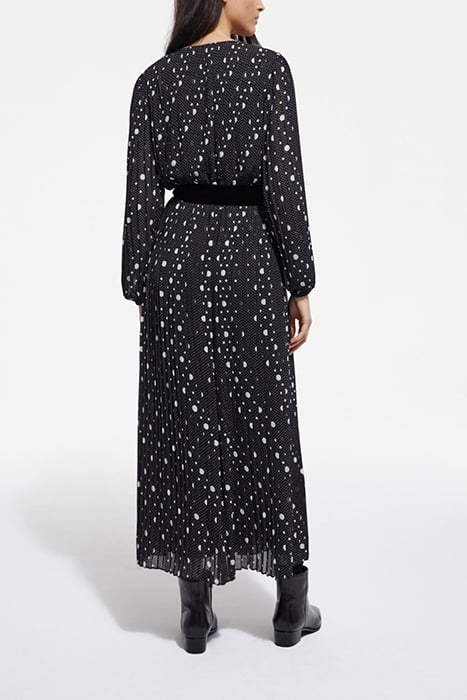 ROBE LONGUE PLISSEE POLKA DOTS BLACK VELVET CEINTURE BLACK-E 2