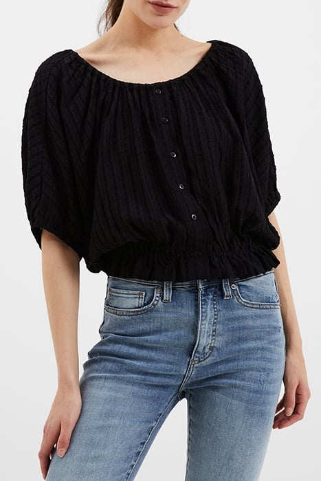 BIRCH SEERSUCKER SCOOP NCK TOP BLACK 1