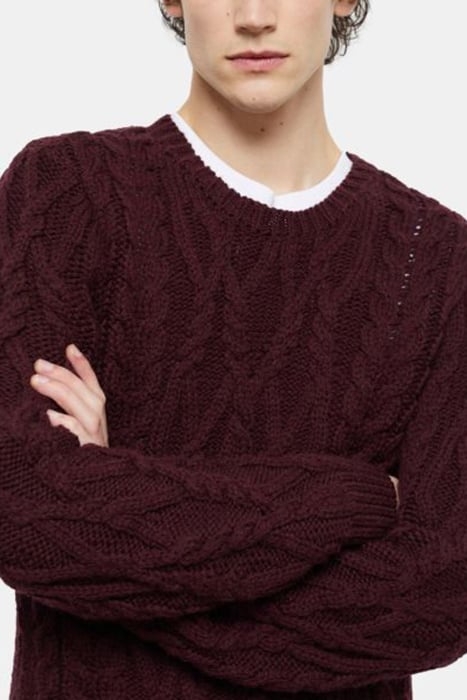 PULL EN LAINE TORSADE BURGUNDY 4