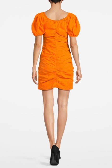COTTON POPLIN GATHERED U-NECK MINI DRESS VIBRANT ORANGE 2