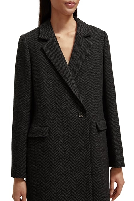 CLASSIC WOOL BLEND TAILORED COAT BLACK HERRINGBONE 6