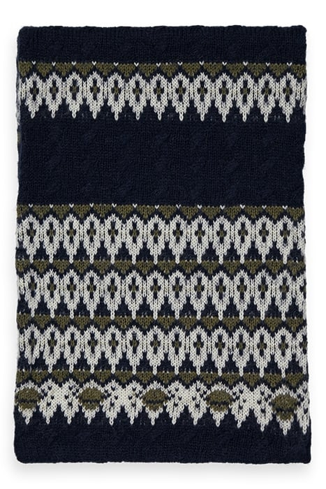 FAIR ISLE KNITTED CABLE SCARF DEEP SPACE 4