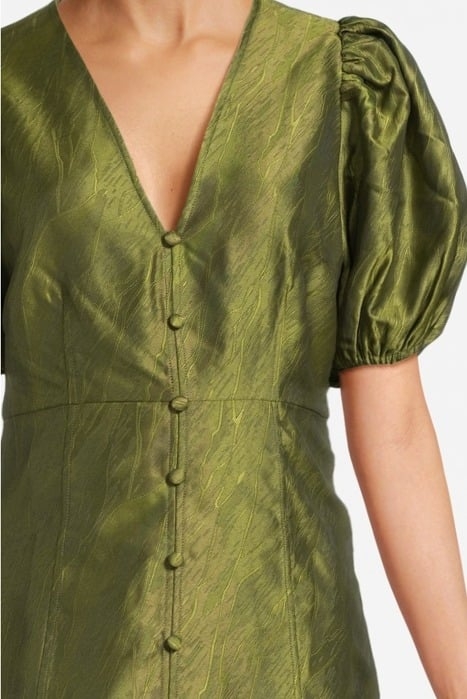SHINY JACQUARD V-NECK MIDI DRESS AVOCADO 4