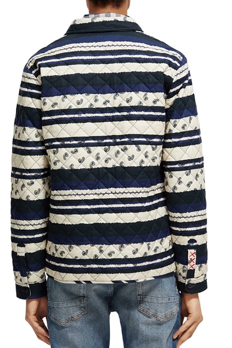 QUILTED ALLOVER PRINTED SHIRT JACKET BLUE PAISLEY STRIPE 2