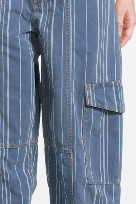 LIGHT STRIPE DENIM CARGO PANTS MID BLUE STONE 4