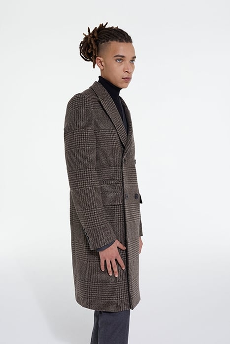 MANTEAU LONG CROISE MOTIF CHEVRONS BROWN 5