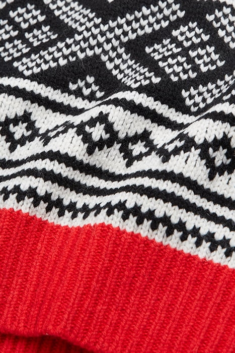 PULL COL ROND JACQUARD AVEC RIB CONTRASTE BLACK RED OFF WHIT 7