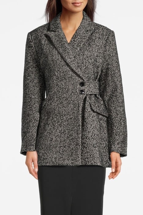 HERRINGBONE WOOL BELT BLAZER BLACK 1