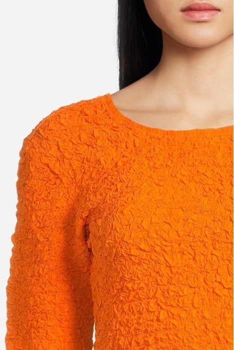 COTTON POPLIN O-NECK CROPPED SMOCK TOP VIBRANT ORANGE 4