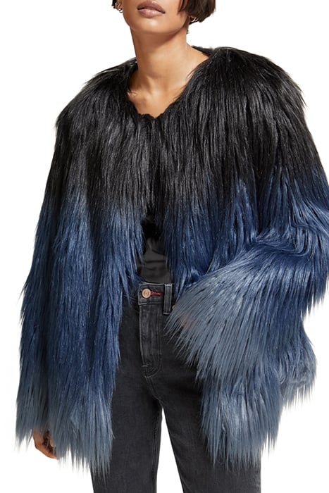 GRADIENT FAUX FUR JACKET DUSTY BLUE 1