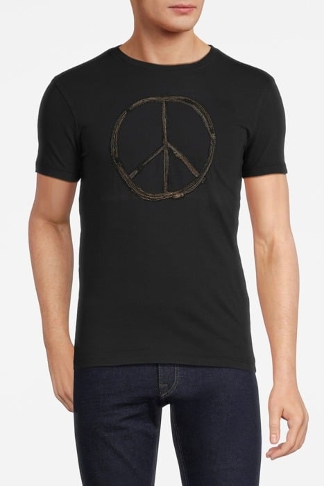 SS RAW EDGE TEE - PEACE SIGN EMBROIDERY BLACK 1