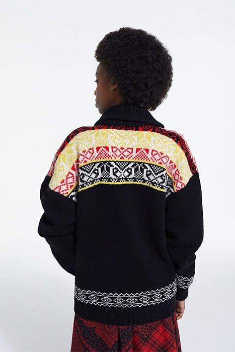 CARDGIGAN COL CHALE JACQUARD BLACK / RED / YELLOW 2