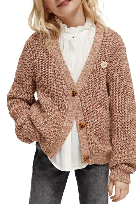 GIRLS KNITTED CARDIGAN SAND CHOCOLATE MELANGE 1
