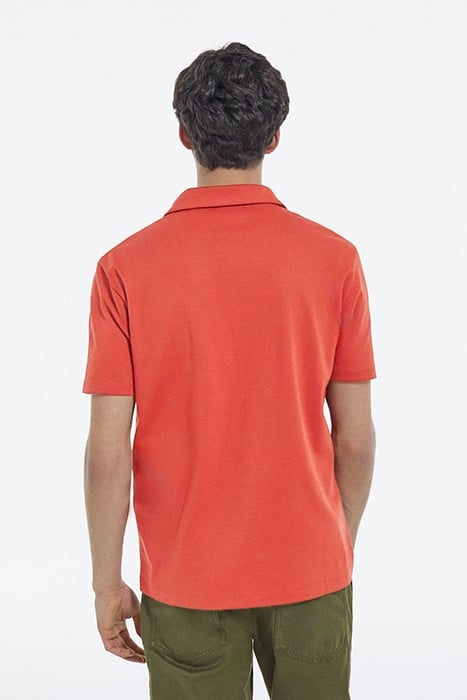 POLO ROUGE FONCÉ COTON COL CUBAIN RED 2