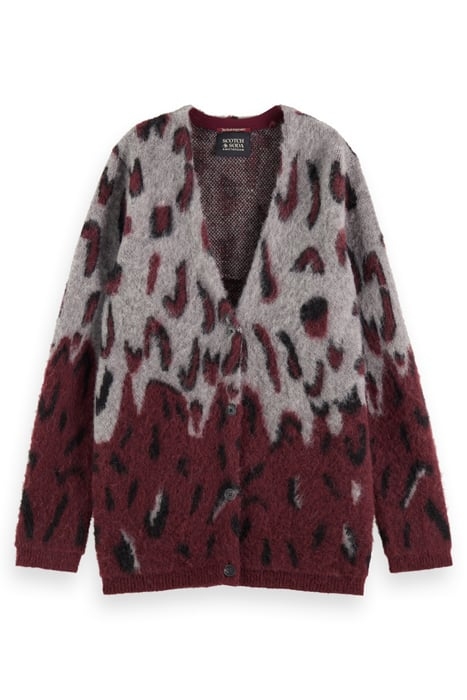 BRUSHED ANIMAL JACQUARD CARDIGAN BORDEAUX 4