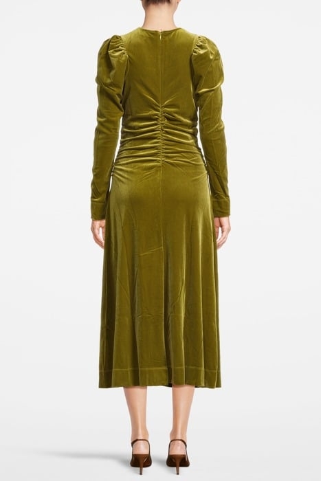 VELVET JERSEY GATHERED LONG DRESS AVOCADO 2