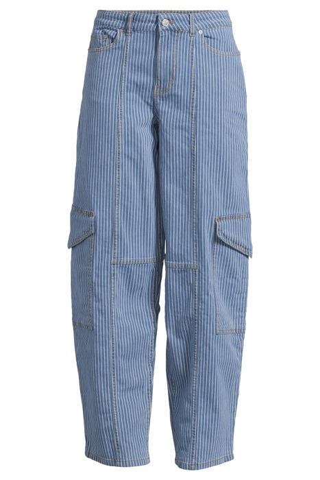 LIGHT STRIPE DENIM CARGO PANTS MID BLUE STONE 3