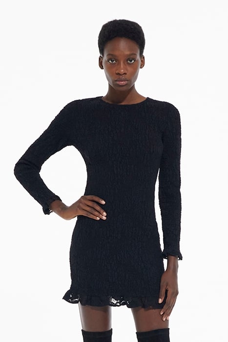 ROBE COURTE MANCHES LONGUES SMOCKEE BLACK 1