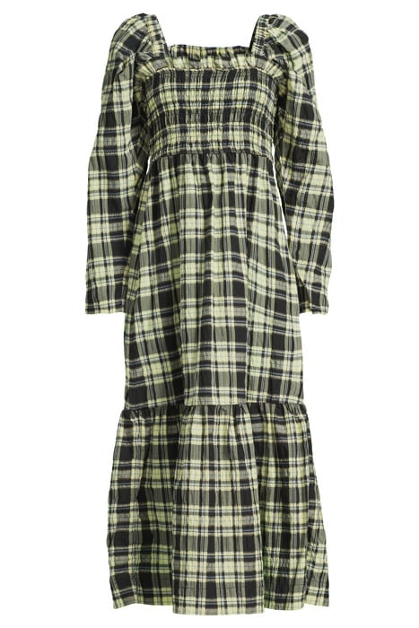 SEERSUCKER CHECK SMOCK MAXI DRESS CHECK ELFIN YELLOW 3