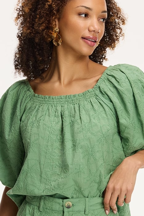 LADIES ELZA BLOUSE 3D PALM EMBRO GREEN GREEK PALM 8