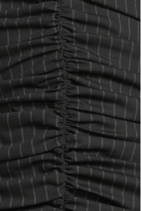 STRETCH STRIPE GATHERED LONG DRESS BLACK 5
