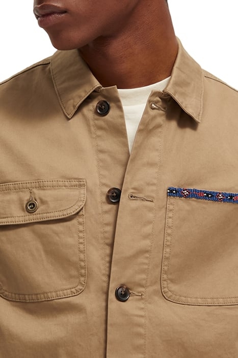 BEAD-TRIMMED TWILL WORKER JACKET TAUPE 8