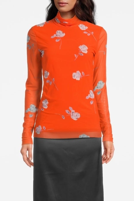 PRINTED MESH LONG SLEEVE ROLLNECK ORANGEADE 1