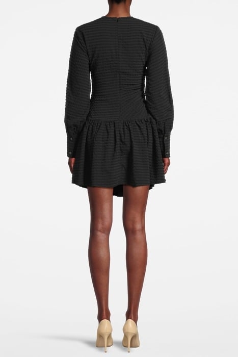 STRETCH SEERSUCKER GATHERED MINI DRESS BLACK 2