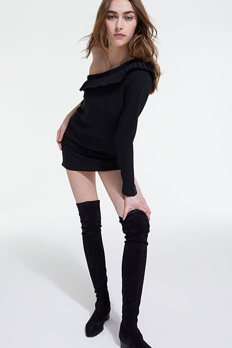 ROBE COURTE ONE SHOULDER FRONCES BLACK 4