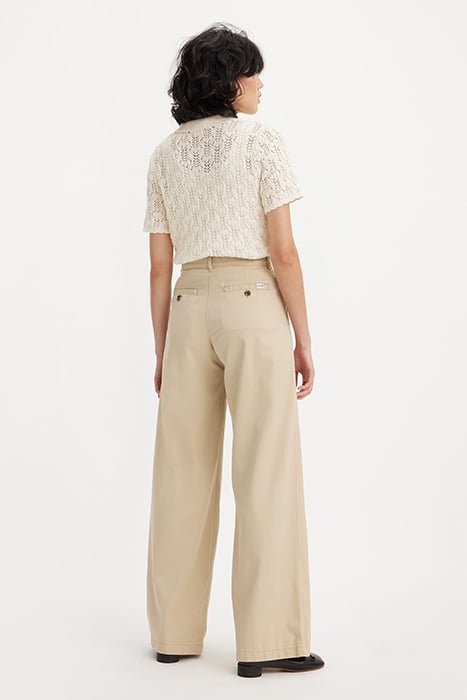 PLEATED WIDE-LEG & FLARED JEANS PANT BEIGE 2