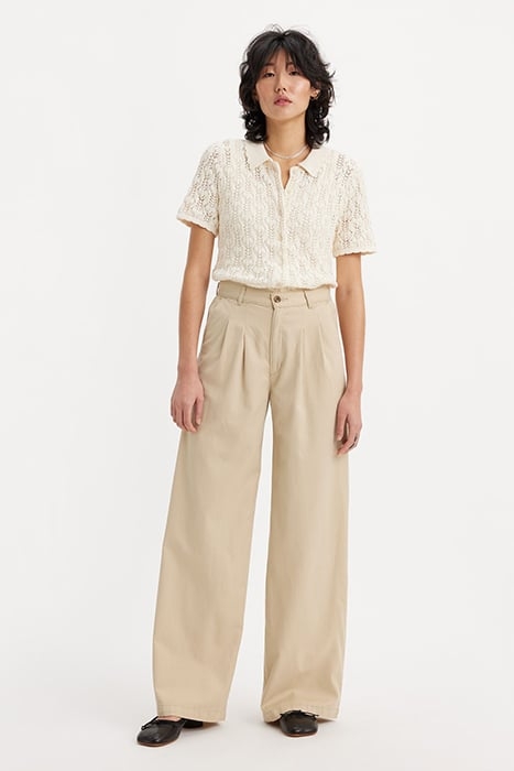PLEATED WIDE-LEG & FLARED JEANS PANT BEIGE 1
