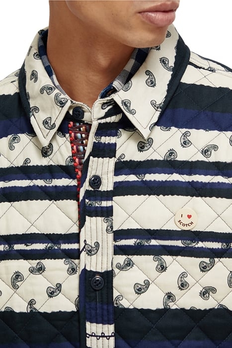QUILTED ALLOVER PRINTED SHIRT JACKET BLUE PAISLEY STRIPE 7