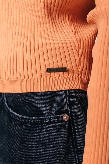 NORI FINE KNIT CROPPED LONGSLEEVE POLO TANGERINE 4