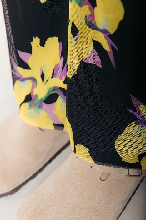 BIG FLOWER MESH EXTRA FLARE PANTS BRIGHT YELLOW 3