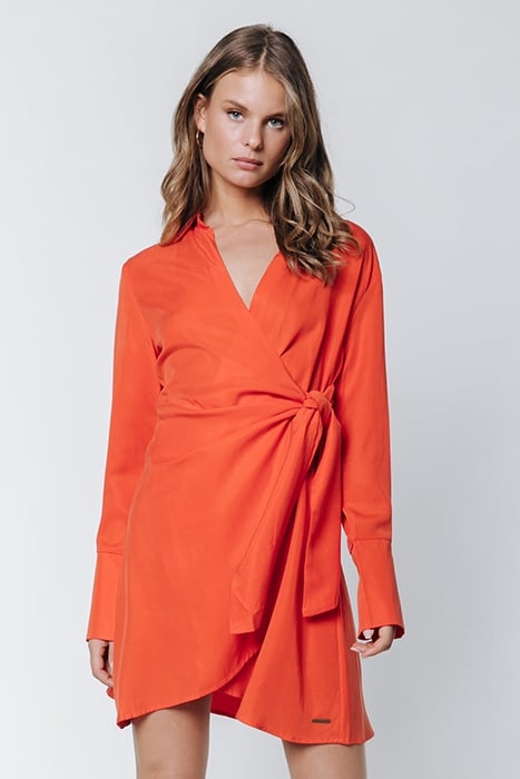HETTE UNI WRAP MINI DRESS BRIGHT ORANGE 1