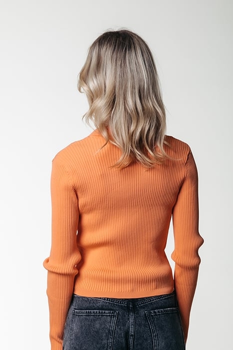NORI FINE KNIT CROPPED LONGSLEEVE POLO TANGERINE 2