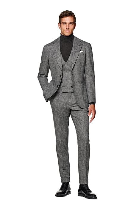 MID GREY HERRINGBONE THREE-PIECE TAILORED FIT HAVANA SUIT MI 1
