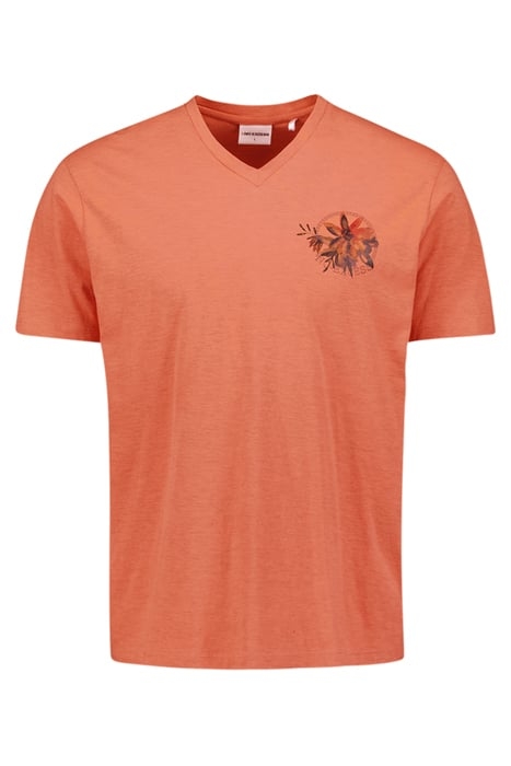 T-SHIRT V-NECK MELANGE GARMENT DYED PLACED PRINT MELON 4