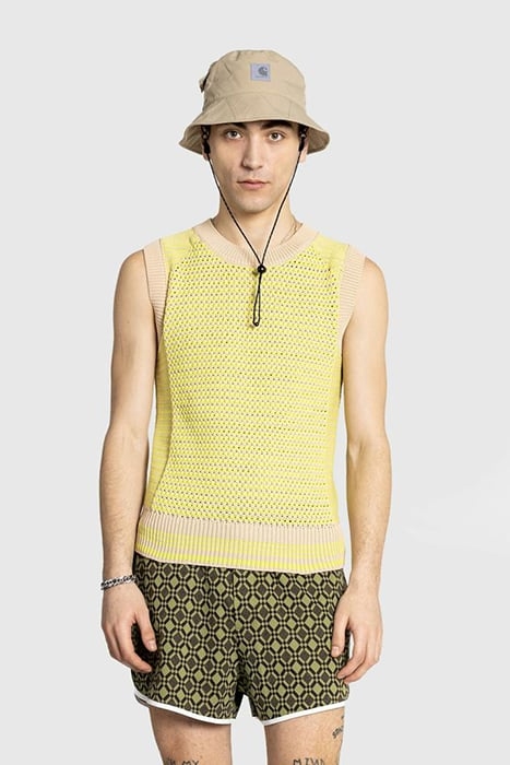WALES BONNER – UNITY SWEATER VEST LIME/BEIGE 1