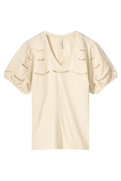 TOP SHORT SLEEVE BRODERIE ANGLAISE COMBO IVORY 1