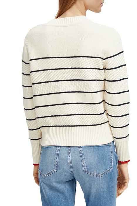 BUTTON SHOULDER STRIPED PULLOVER ECRU 2