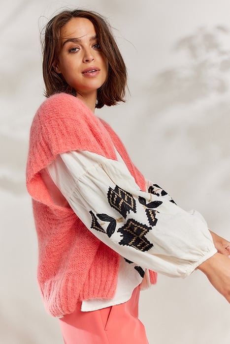 SLEEVELESS CARDIGAN MOHAIR BLEND KNIT BRIGHT CORAL 4