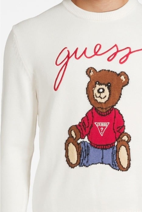 GUESS BEAR LS CN SWT SALT WHITE 4