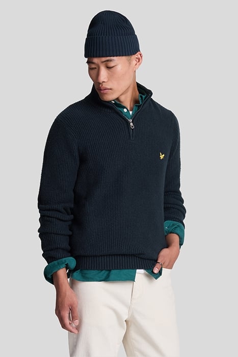 SHAKER STITCH QUARTER ZIP DARK NAVY 1