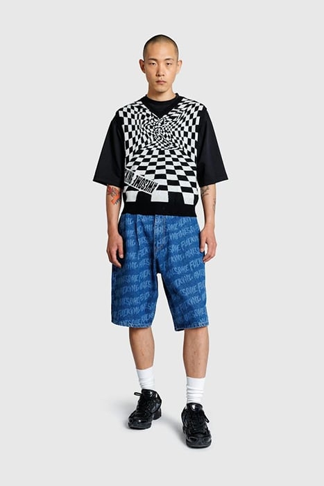 FUCKING AWESOME – BAGGY PLEATED DENIM LASER STAMP SHORTS BLU 2