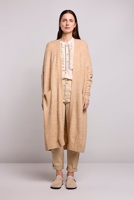 LONG CARDIGAN SPRING WOOL ELASTANE BLEND KNIT LATTE 1