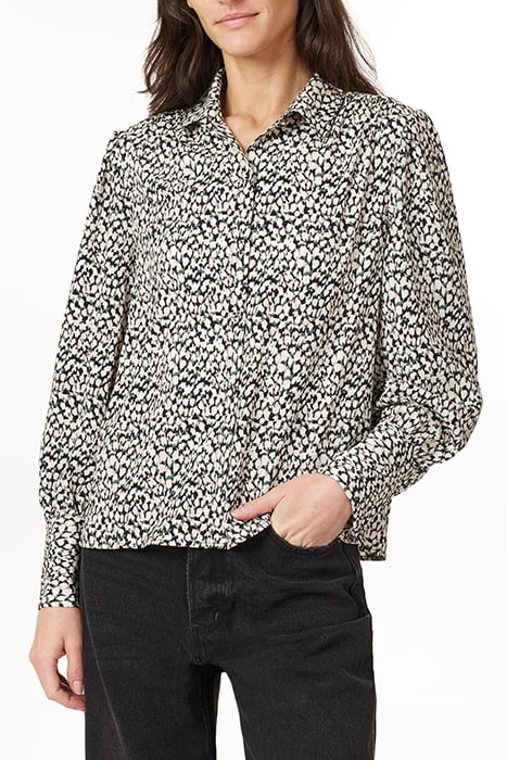 BUTTON UP WITH GATHERS ABSTRACT DOTS 1