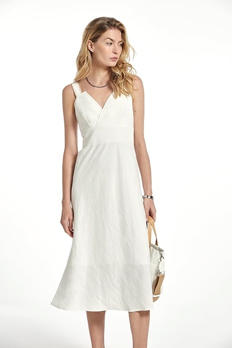 LINEN VISCOSE PAPUA DRESS WHITE STETCHES CAMEL 1