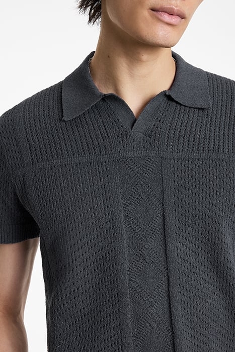 THEO SS POINTELLE SWEATER POLO IRON GREY 3